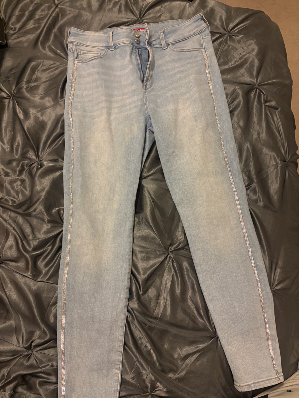 Guess Light Blue Skinny Jeans with Rhinestone Side Trim